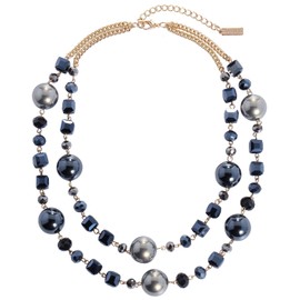 BERYOHZ Collar de abalorio con abalorio de vidrio, collar de cadena de eslabones de 2 capas para mujer, 23 pulgadas, Vidrio, Sin piedra preciosa