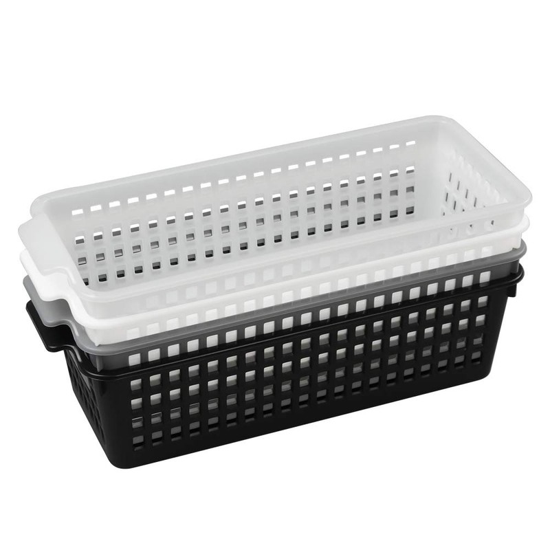 Annkky 4-pack Plastic Storage Baskets, Slim Storage Baskets with Handle