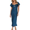 Summer Satin Flutter Sleeve Wedding Guest Dresses for Women Sweetheart
