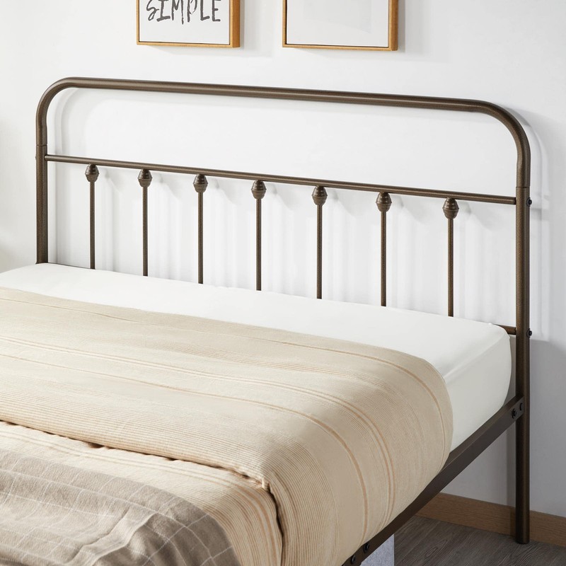 Topeakmart Queen Size Victorian Style Metal Bed Frame with Headboard/Mattress