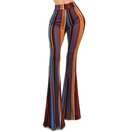 Vivicastle Women's Boho Solid Hippie Wide Leg Flared Bell Bottom Pants (FF42, Multi, Small)