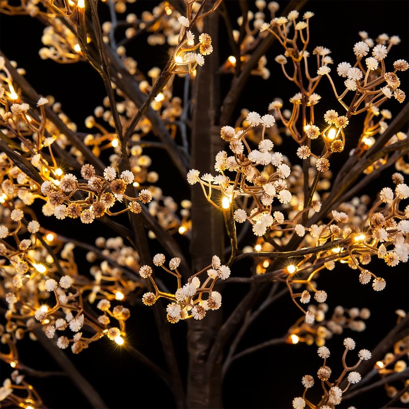 TYBEEU 4ft Lighted Baby's Breath Tree with 64 Warm White