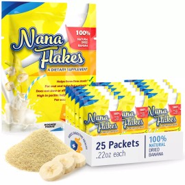 Nana Flakes 100% Pure Dried Banana No Sugar Single Serve 22 Oz 25 Packets