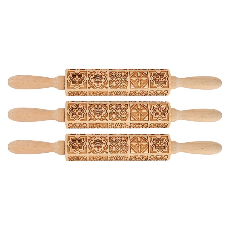 3pcs Wooden Embossed Rolling Pin Engraved Embossing Dough Roller for