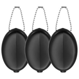 PATIKIL Rubber Coin Purse, 3 Pcs Squeeze Coin Holders with Chain for Men Women Shopping Traveling, Black