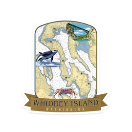 Die Cut Sticker Whidbey Island, Washington, Nautical Chart, Contour Vinyl Sticker 3 to 6 inches, (Waterproof Decal for Cars, Water Bottles, Laptops, Coolers), Large