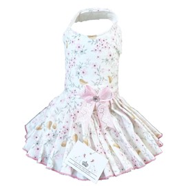 Pet Dog Cat Harness Everyday Dress Washable (S, Flowers and Birds)