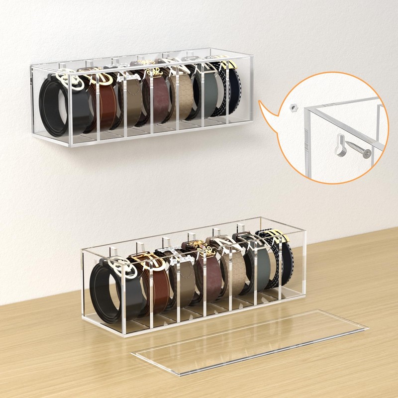 FEMELI Belt Organizer, Acrylic Belt Storage for Closet with Dust