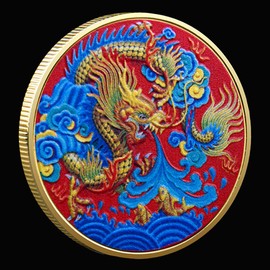 Challenge Coin Lottery Scratch Tool Chinese Traditional Color Painting Holy Dragon Lucky Coin