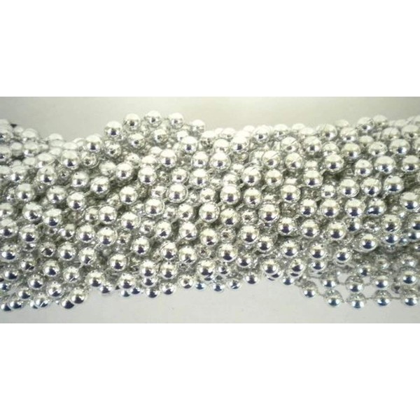 Mardi Gras Spot 33 Inch 07mm Round Metallic Silver Mardi Gras Beads-6 Dozen (72 Necklaces)