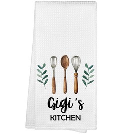 WAITPI Gigi's Kitchen Towels, Gigi Grandma Christmas Birthday Gifts Hand Towels for Grandma Gigi from Grandkids, Rustic Farmhouse Decorative Tea Dish Towels for Room Mother's Day Decor 16x24 in
