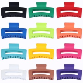 Sisiaipu 3.5 Inch Medium Hair Accessories: 12 Pcs Square Jaw Clips for Thick and Thin Hair - Rectangular Bulk Clips for Women and Girls - Dopamine