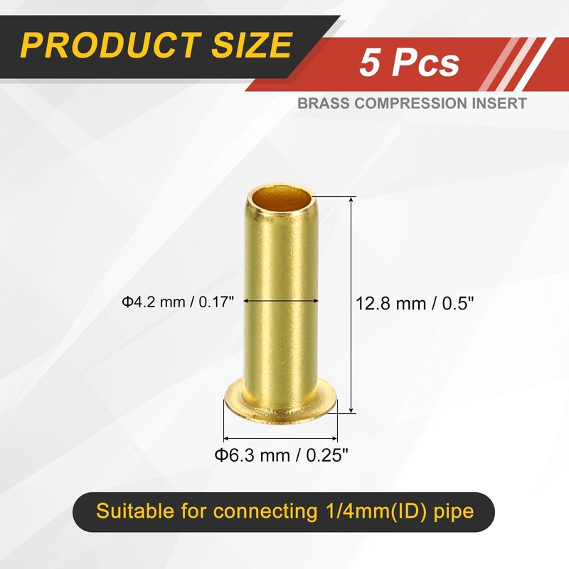 uxcell 5Pcs Fit for 4.2mm(3/16") Tube ID Brass Compression Fitting,