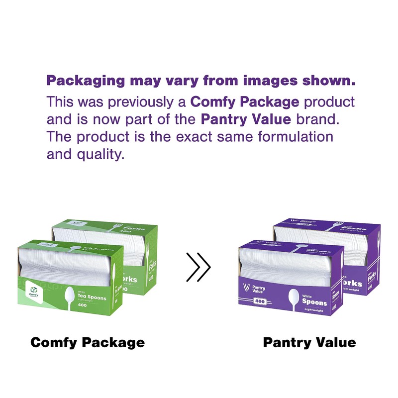 Pantry Value 400 Light-Weight White Disposable Teaspoons (Formerly Comfy Package)