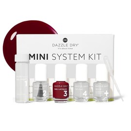 Dazzle Dry Mini Kit 4 Pasos Sistema - Fast Track Cherry, un clásico rojo cereza con matices azules. Crema de cobertura completa. (Kit de 5 piezas)