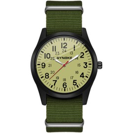 findtime Watch Men's Watch Military Watches for Men Analogue Quartz Men's Watch Nylon Strap Field Military Watch Men Outdoor Wristwatches, Green yellow, Strap.