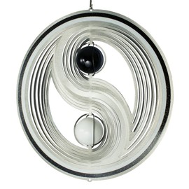 CIM stainless steel, Orbit Yinyang wind chime with ball bearing swivel, hook and 1 m nylon cord and glass beads.