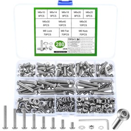 280 Piece M6 Screws Set, Pan Head Allen Screws Nuts Set, Pan Head Screws with Nuts Set, Machine Screws Assortment, Threaded Screws and Nuts with Washers Set