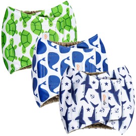 Grecle Premium Male Dog Wraps - High Absorbency Male Dog Diapers (Pack of 3) - Washable Belly Band for Male Dogs Incontinence and Puppy Training (Whale, S)