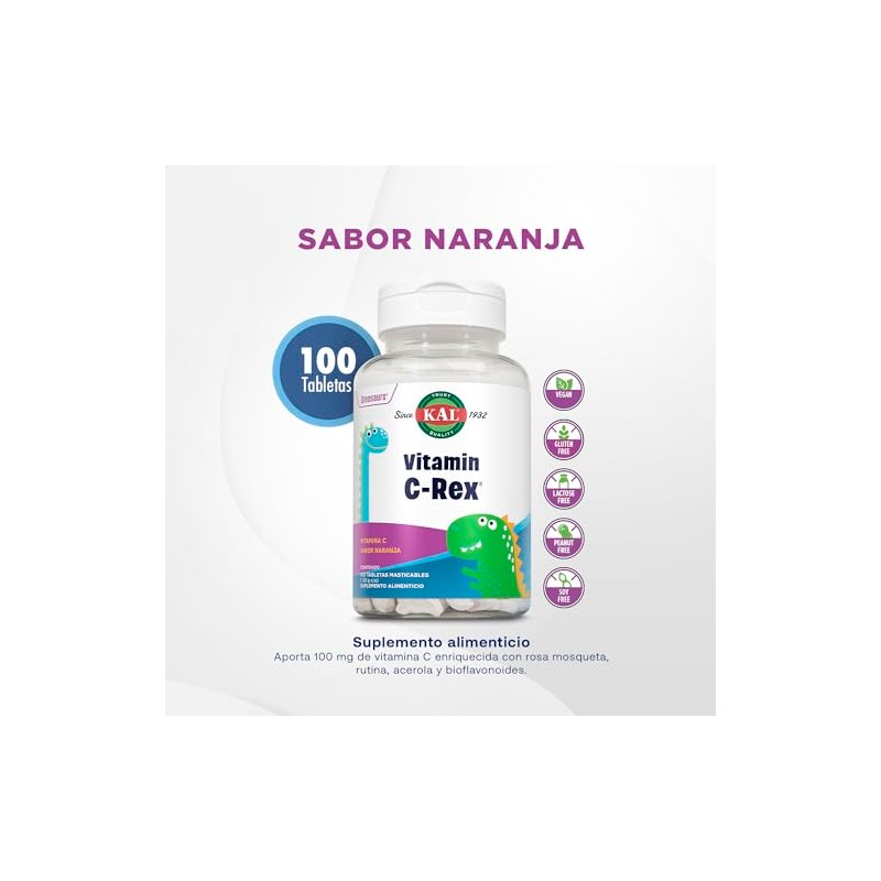 Kal Vitamin Rex Vitamina Niños 100 Tabletas Masticables Glucosa Endulzado