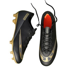 Fenlogft Unisex Sizes Leather Soccer Cleats with Lace-Up for Training Firm Ground & Turf - Men, Women, Boys & Girls American Football Shoes Boot (Black Gold,10,8.5,Women,Medium,Men)