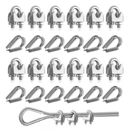 Voyzdx 24 Pza Nudo Para Cable De Acero 4mm Abrazadera M4 con Guardacabo de Cable M4,Abrazadera de Cable 4mm,Abrazadera de Cuerda de Alambre,Tensor Cable Acero M4 para Cable de Cuerda 4mm