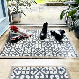 My Mat Harlequin Tile Blue, Nylon Indoor Pattern Washable Doormat for Hallway, Kitchen, Front Door 50x75cm