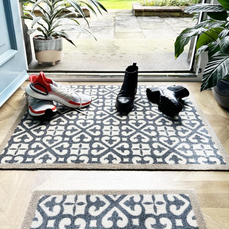My Mat Harlequin Tile Blue, Nylon Indoor Pattern Washable Doormat