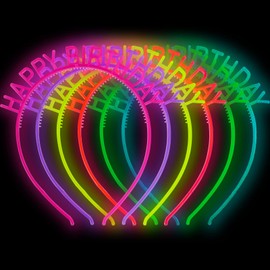 ZIRICHER 6PCS Happy Birthday Headbands , Luminous Birthday Crowns For Women Glow In The Dark Girls Headbands Kids Party (6 Colors Per Pack)