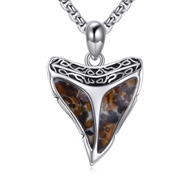 CUPENDA Shark Tooth Tiger Eye Necklace Sterling Silver Shark Pendant Jewelry for Women Men Ocean Lover Surfer