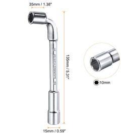 sourcing map L Shaped Angled Hex Socket Wrench 10mm High Carbon Steel Double Ended Metric 6 Point Tubular Socket Spanner for General Repairing, Pipeline, Bicycle Car Maintenance