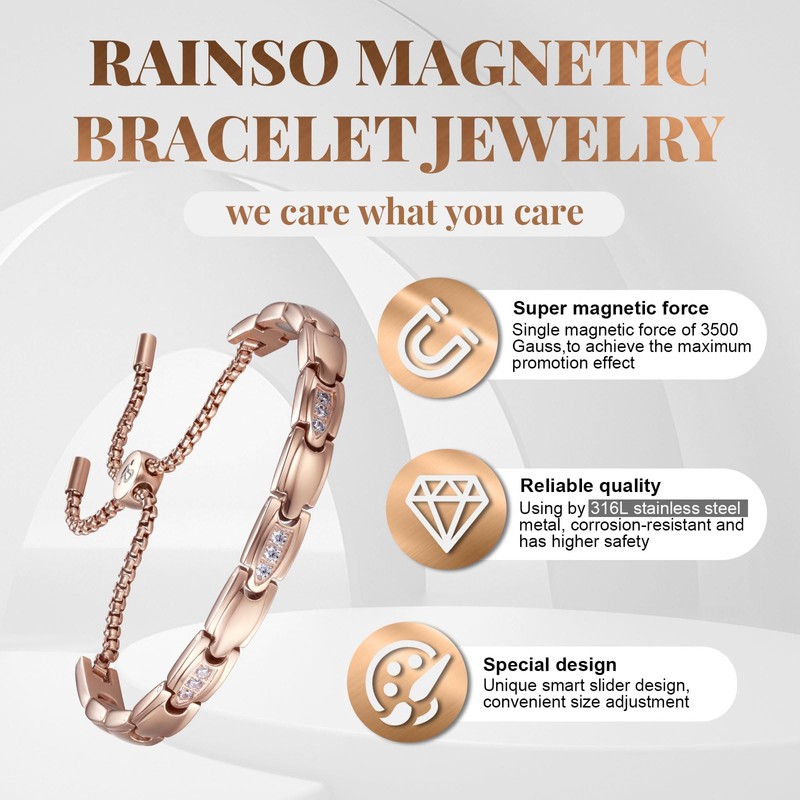 RainSo Magnetic Bracelet for Women Stainless Steel with Crystal Design