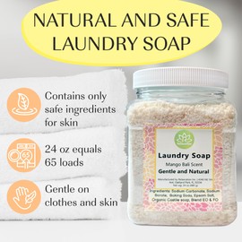 Natural Laundry Detergent Soap | Hypoallergenic Deep Cleaning Washing Powder | Eco-Friendly, Safe, and Effective BORAX, SODA ASH, EPSOM SALT, BAKING SODA and CASTILE SOAP (65 Loads) (Mango Bali)