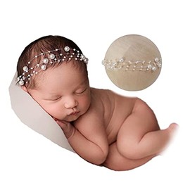 Honra Newborn Photography Props Pearl Headband Baby Photoshoots Posing Photo Tieback Hair Accessories (White)