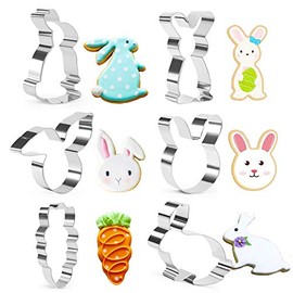 KAISHANE Easter Cookie Cutters Set - rabbit, Bunny, Carrot, rabbit face Shapes Biscuit Cutters 6 Pieces Stainless Steel