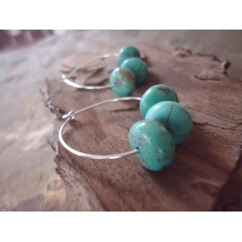 Hoop earrings with turquoise beautiful stone earrings on stainless steel hoop earrings, anti-allergic