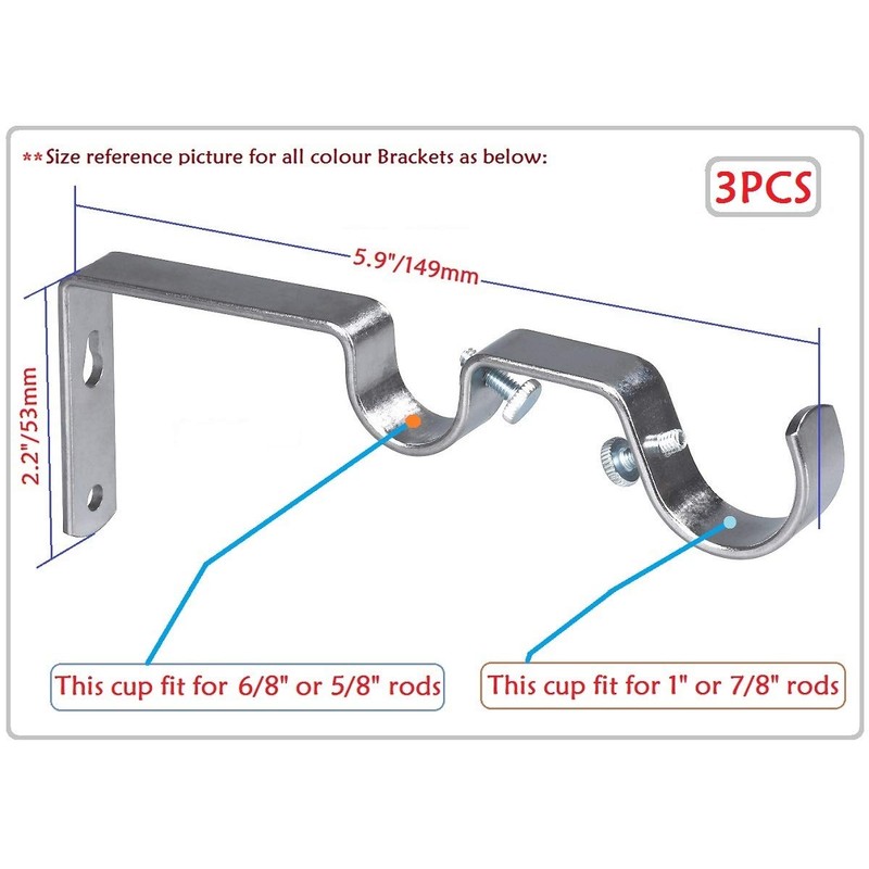 Soportes para colgar con barra de cortina doble, 3 piezas