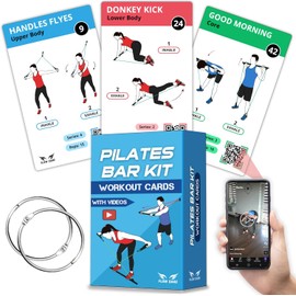 Pilates Bar Workout Cards, 62 Exercise Card Deck with Video Guide and Workout Plan for Home Fitness Training