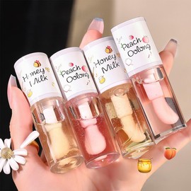 Pakivs 4Pcs Hydrating Clear Lip Oil Set,Big Brush Lip Gloss Oil Jelly Honey Lip Gloss Lang Anhaltender Feuchtigkeitsspendender Lippenbalsam Aufpolsternder Lipgloss