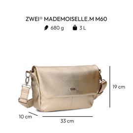 Zwei Mademoiselle M60 Women's Handbag Shoulder Bag Landscape Format 3 Litre Wide Crossbody Bag Magnetic Flap Zip Includes Lanyard Classic Elegant High-Quality Faux Leather, gold