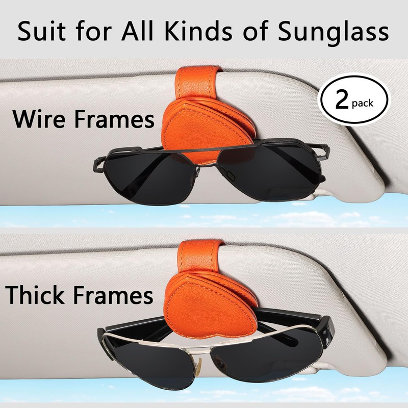 compuda 2-Pack Visor Sunglass Holder - Genuine Leather Sunglass Visor