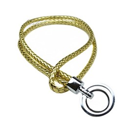Multi Color Braided PU Leather Lanyard with Double Ring Key Chain Key fob (Gold)