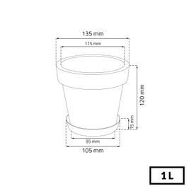 Prosperplast Blumentopf Übertopf inkl. Untersetzer 13.5 x 12 cm grau Blumenkübel Pflanzkübel Pflanztopf Kunststoff Lofly