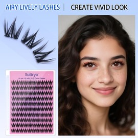 Sultrya Lash Clusters DIY Eyelash Extensions Spiky Cluster 100pcs C Curl Individual Lashes Volume Wispy Natural False Eyelashes with Thin Band Cosplay Dramatic Manga Comic Look DIY at home (S06)