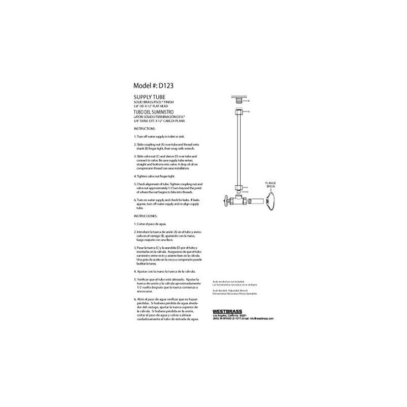 Westbrass D123-03 3/8" x 12" Brass Flat Head Toilet Riser