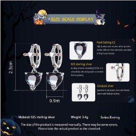 Bellitia Jewelry 925 Sterling Silver Women's Hoop Earrings with Cross Pendant, Hoop Earrings Dangle Earrings Zirconia Black Heart Jewellery, Sterling Silver, Cubic Zirconia