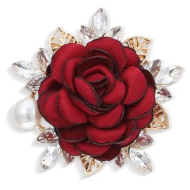 Mabor Elegant Rose Flower Brooch Pin for Women Men Wedding Party Gentleman's Essentials Crystal Pearl Fabric Flower Lapel Pin Dress Suit Accessories