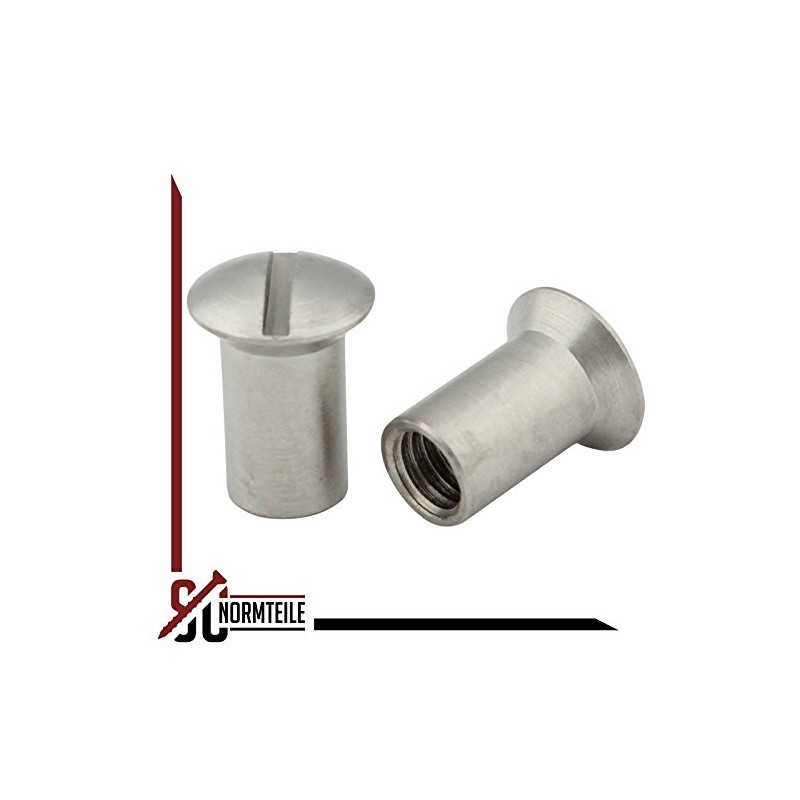 Sleeve nuts with raised countersunk head and slotted drive –