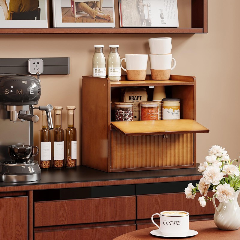 Trironsun Rustic Bread Box for Kitchen Countertop Bamboo Bread Storage