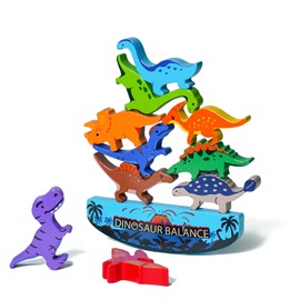 LiKee Wooden Stacking Dinosaur Toys for Kids 3-5 Montessori Toys for 3 4 5 6 7 8 Year Old Boys Girls Christmas Birthday Gifts for Kid Ages 4-8 Balance Competition Game for Family Stocking Stuffers
